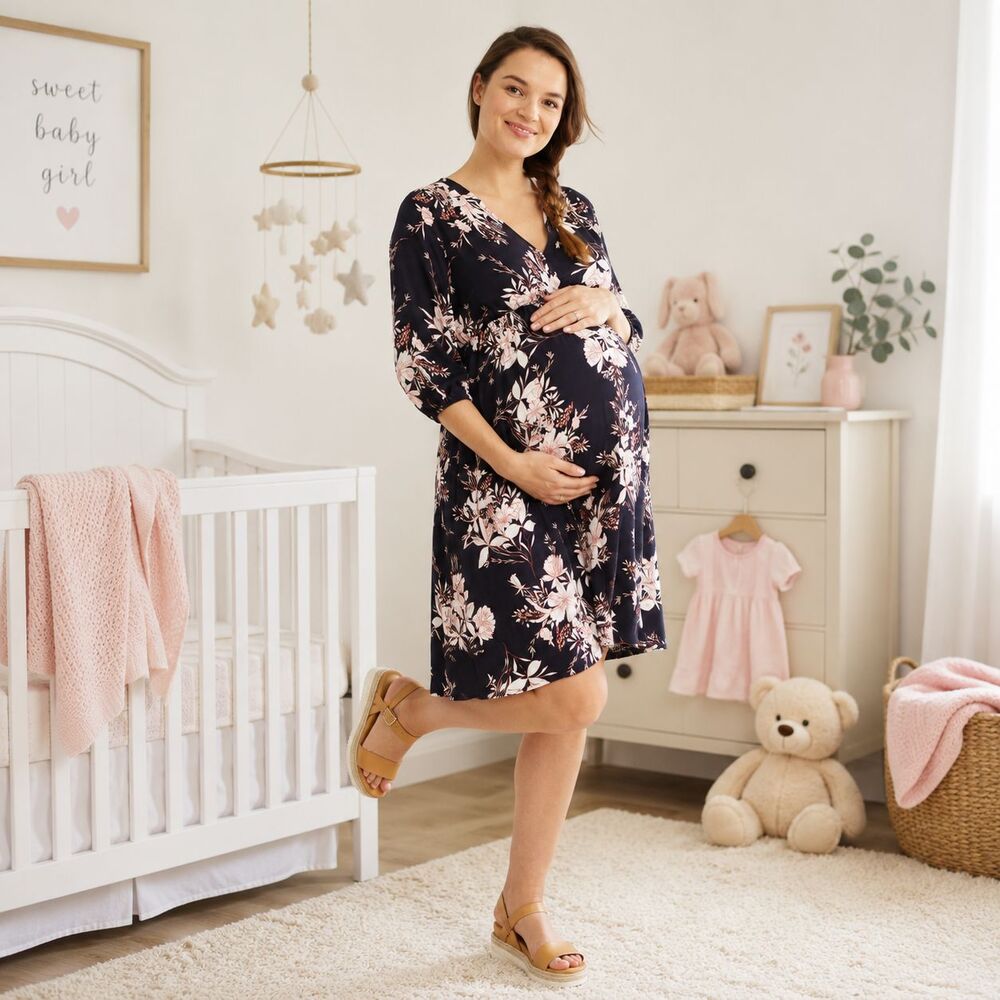 Isabel Navy Floral Print Fit & Flare Maternity Dress S